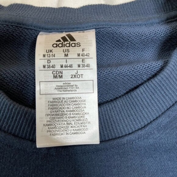 Adidas Essentials Logo Colorblock Crewneck Womens M Pullover Sweatshirt Navy Tan - Picture 4 of 4